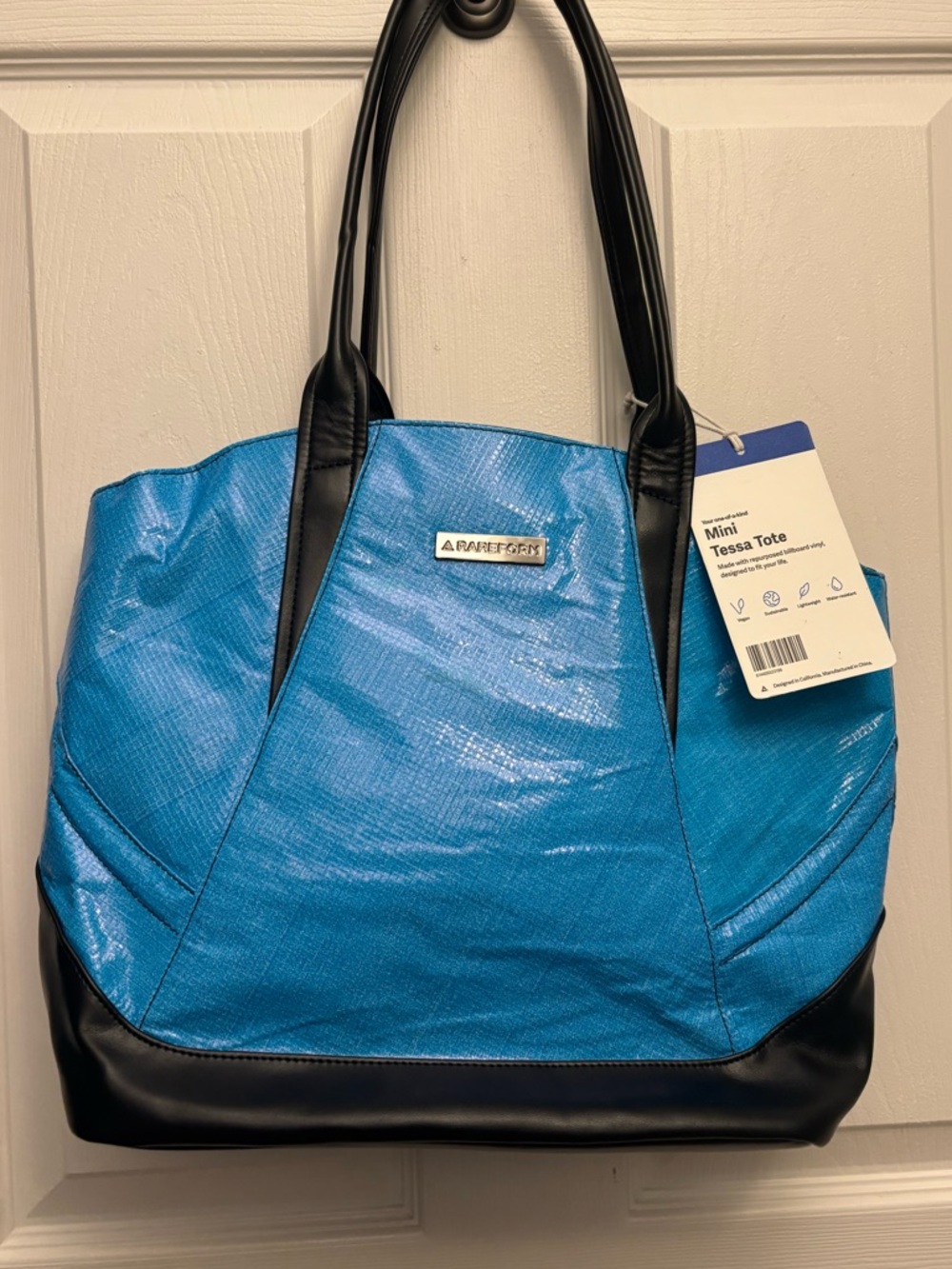 Rareform Mini Tessa Tote in Blue and Black Made from Billboards